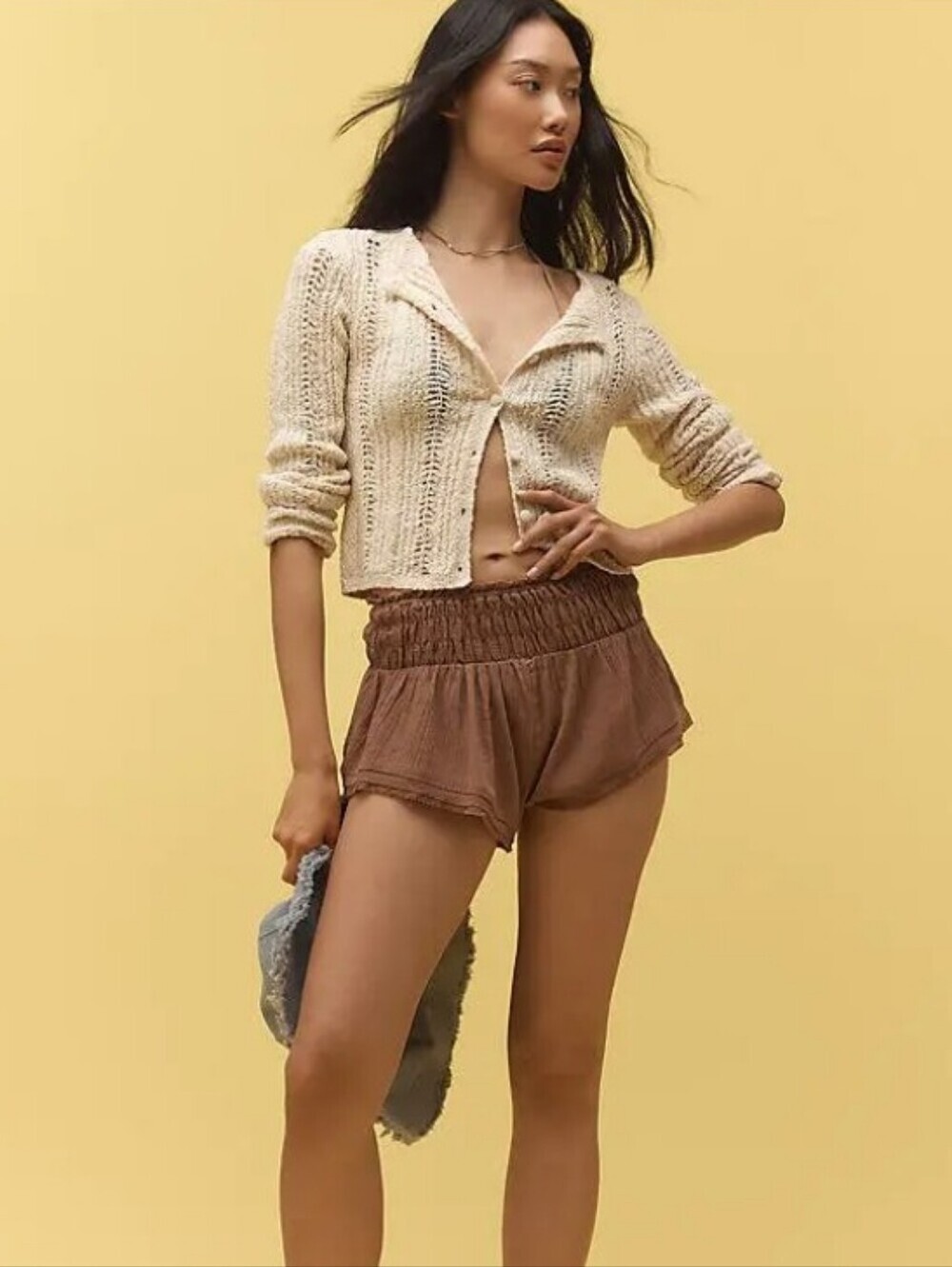 NWT Anthropologie Cropped Textured Cardigan Open Knit Cotton Neutral Beige XL